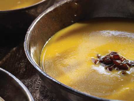 Butternut Squash-Chestnut Soup with Caramelized Pears