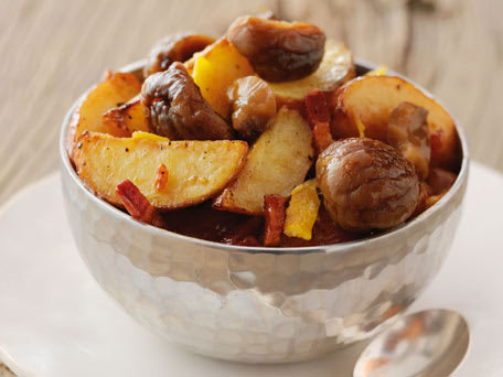 Chestnut Confit with Roasted Potatoes, Bacon, and Kumquats