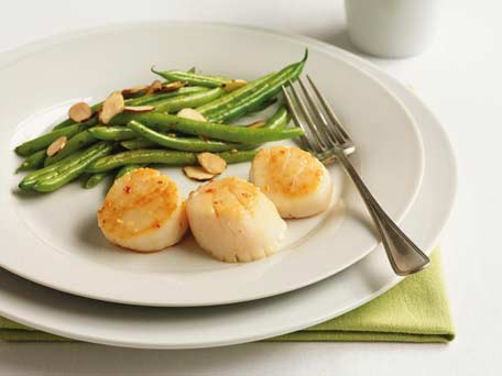 Image of Pan-seared Sea Scallops And Green Beans Amandine, Kitchen Daily