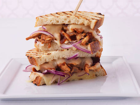 Pulled Barbecued Chicken Panini with Swiss and Red Onion