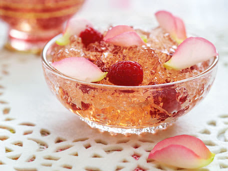 Double Rose and Rosé Gelatin with Fresh Raspberries