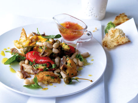 Image of White Bean Panzanella Salad With Tomato Dressing, Caper Berries And Anchovies, Kitchen Daily