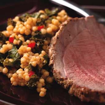 Ginger-Marinated Leg of Lamb with Israeli Couscous & Kale
