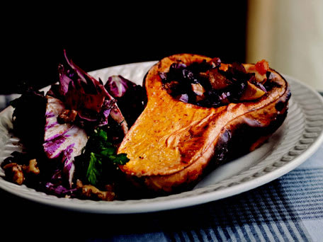 Image of Paul's Baked Squash Dinner With A Salad Of Radicchio, Walnuts, And Parmesan, Kitchen Daily