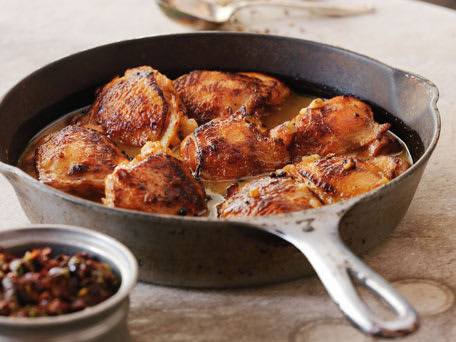 Crispy Braised Chicken Thighs with Black Bean Tapenade