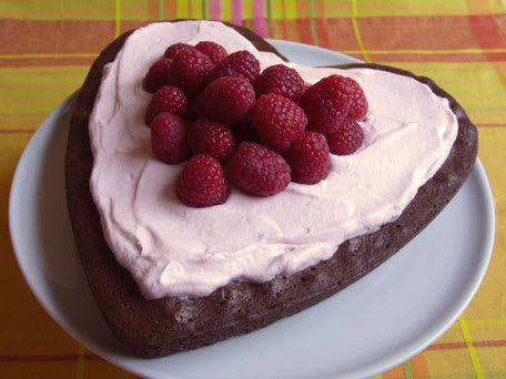 Fudgy Brownie Heart Cake with Pink Whipped Cream