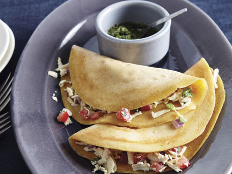 Spiced Chickpea Crepes with Soybean Paneer (Tofu Chilla)
