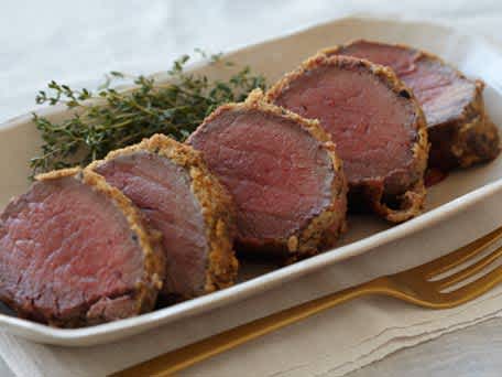 Beef Tenderloin with Horseradish Mustard and Herb Crumbs