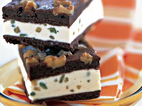 Pistachio Ice Cream Sandwiches with Walnut Brownies