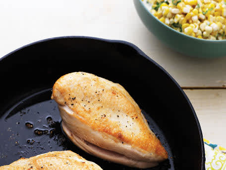 Pan-Roasted Chicken Breasts with Tarragon Creamed Corn