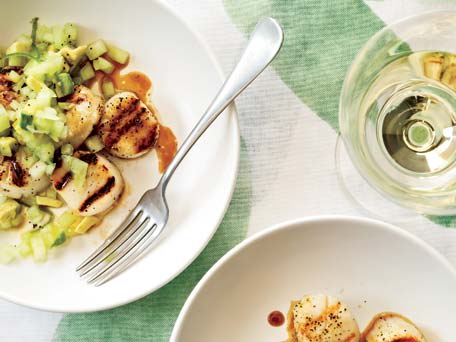 Grilled Scallops with Honeydew-Avocado Salsa