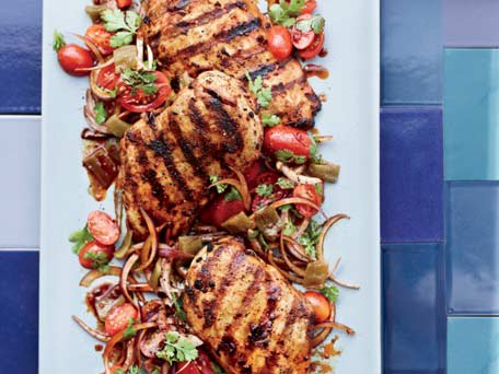 Harissa Chicken with Green-Chile-and-Tomato Salad