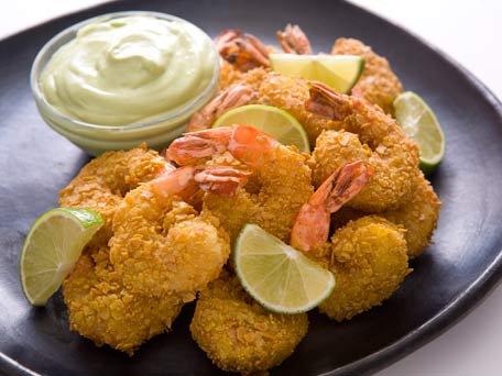 Tortilla Crusted Shrimp with Avocado Crema