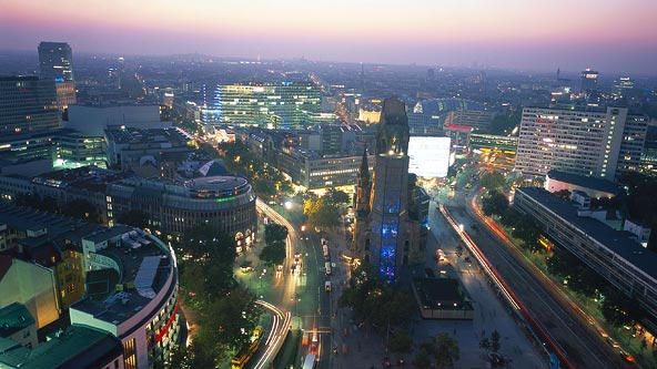 The bustling city of Berlin Germany can be seen from the Europa Center