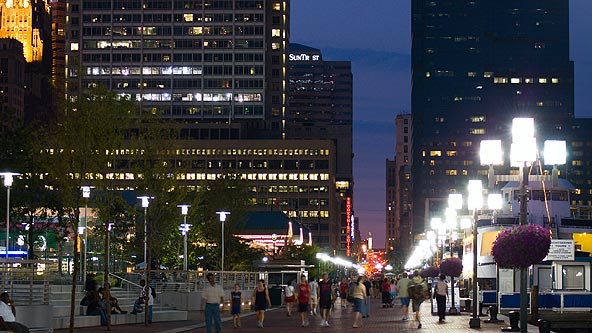 Baltimore Inner Harbour promenade at night. Image shot 2007. Exact date unknown.