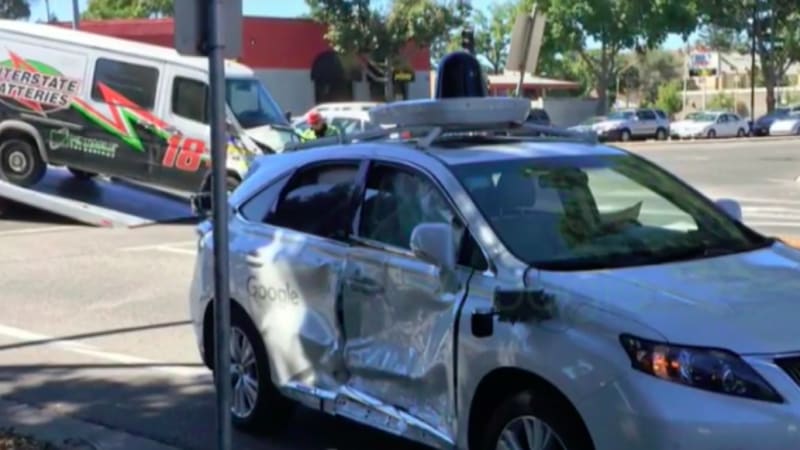photo of Google self-driving car badly damaged in accident but wasn't at fault image