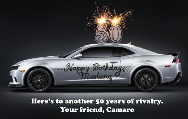 Chevrolet Camaro wishes Ford Mustang Happy 50th