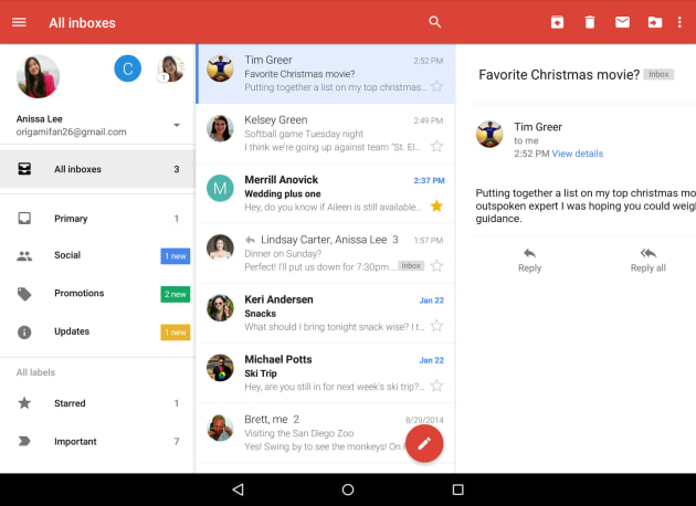 Gmail for Android puts all your accounts in a single inbox