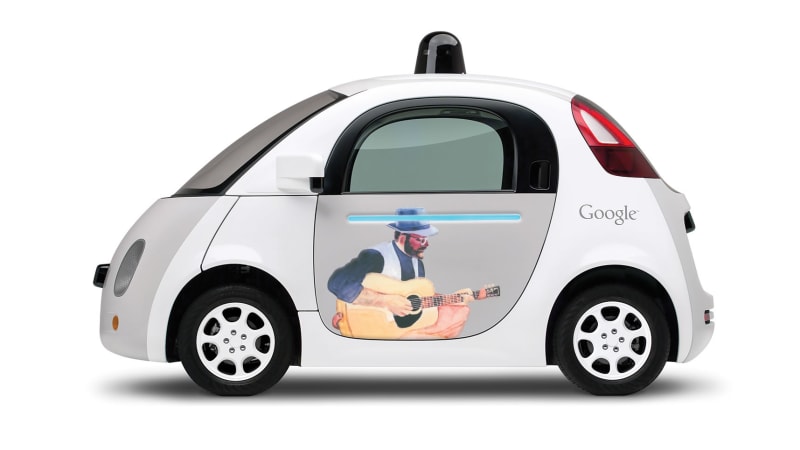 photo of I'll take the Google self-driving car with Florence Swanson's artwork on it image