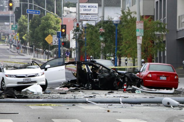 Tesla Model S crash in Hollywood