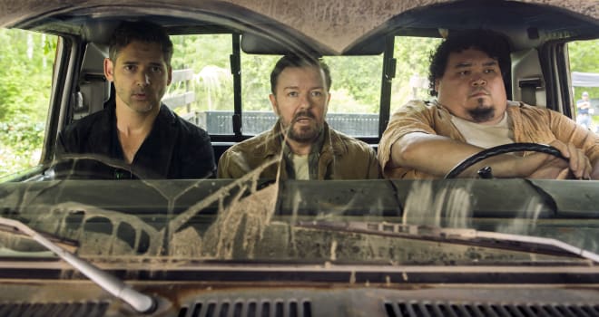 Ricky Gervais and Eric Bana in Netflix's "Special Correspondents"