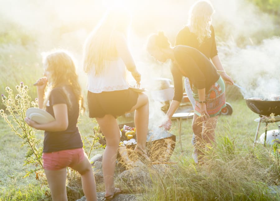 Family having barbecue