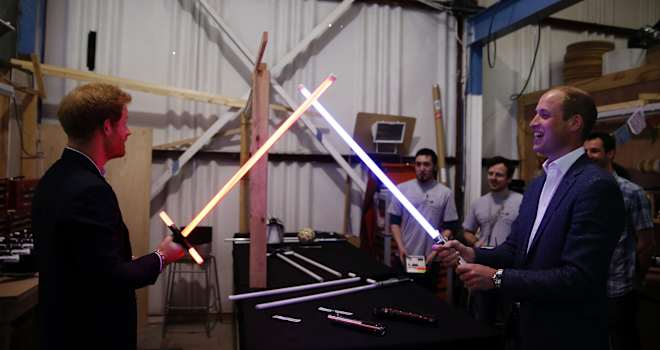 Prince William and Harry Duel With Lightsabers on 'Star Wars' Set
