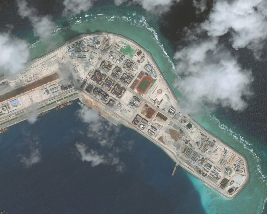 NOV 10, 2016: DigitalGlobe imagery (Closeup-1) of the Subi Reef in the South China Sea, a part of the Spratly Islands group.  Ph