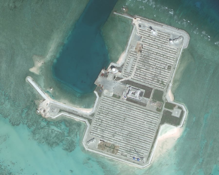 NOV 10, 2016: DigitalGlobe closeup imagery of one of the Cuarteron Reef.  The Cuarteron Reef is located at the east end of the L