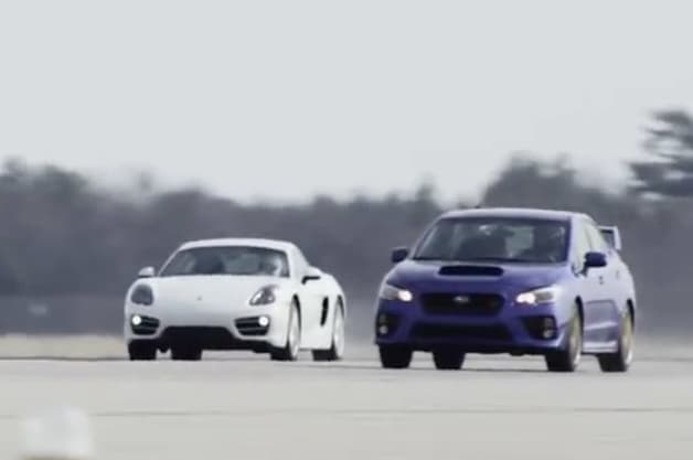 Subaru WRX STI versus Porsche Cayman one-mile drag race