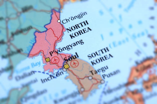 The two Koreas on a map