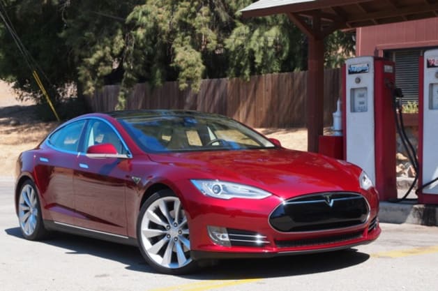 Tesla Model S at gas station