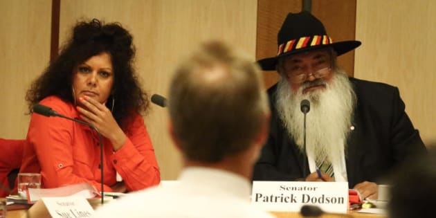 Senators Malarndirri McCarthy (left) and Pat Dodson (right) with Indigenous Affairs Minister Nigel Scullion