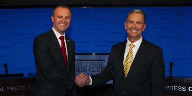 ACT Chief Minister Andrew Barr and opposition leader Jeremy Hanson in the ACT leadership debate