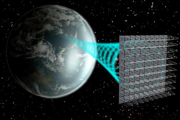a CGI rendering of proposed SSPS orbital solar farm