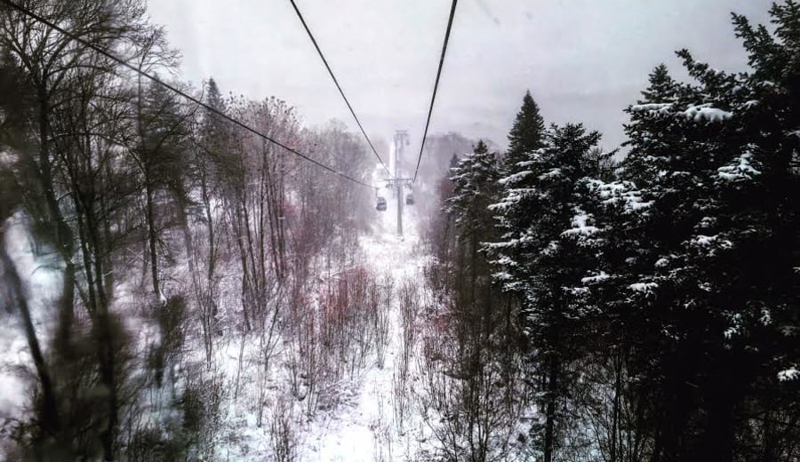 A view from the ski gondola in Club Med Beidahu.