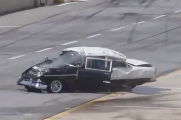 1955 Chevy drag race crash