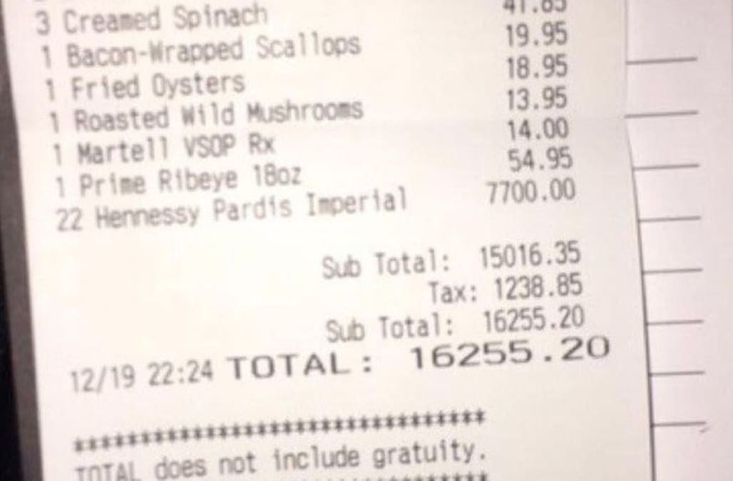 Texans rookie posts jaw-dropping picture of the $16,000 dinner bill his teammates forced him to pay