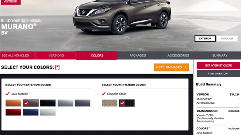 2015 Nissan Murano configurator is lux'd and loaded