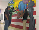 Students in front of a US flag