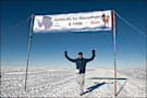 Gregory McCarthy crosses the finish line at the fifth Antarctic 100km Ultra Marathon in Patriot Hilla, Antarctica.