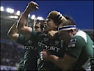 Samoan centre Elvis Seveali'i celebrates his match-winning try for Irish