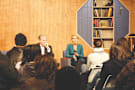 (Left to Right) John King, anchor of CNNs State of the Union and his wife, CNN senior congressional correspondent answer questions about broadcasting and media ethics.