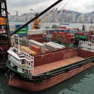 Containger barge in Hong Kong harbor 