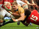 David Pocock crosses for Australia's third try