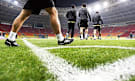 A worm's eye view of the artificial pitch at the Luzhniki Stadium