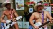  The Naked Cowboy is an institution in New York City's Times Square. Wearing nothing but some small underpants, a pair of cowboy boots and a cowboy hat, he sings songs an...