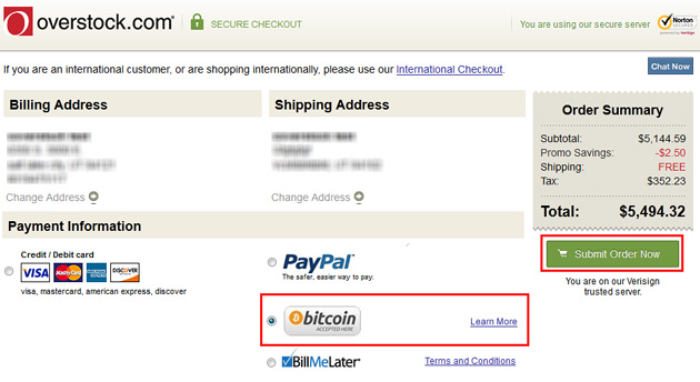 Overstock accepts Bitcoin