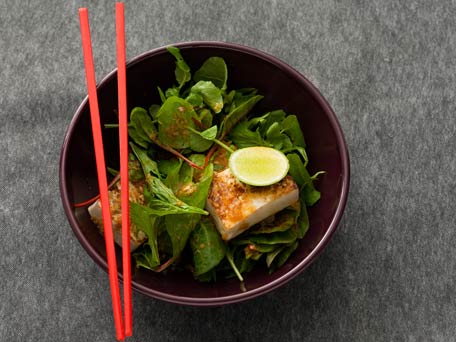Seared Tofu with Baby Asian Green Salad