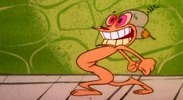 Ren wears Stimpy's happy helmet